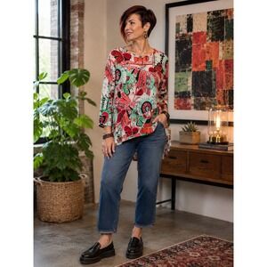 Toni Morgan XL Abstract Art Print High Low Tunic Top Lagenlook Wearable Art